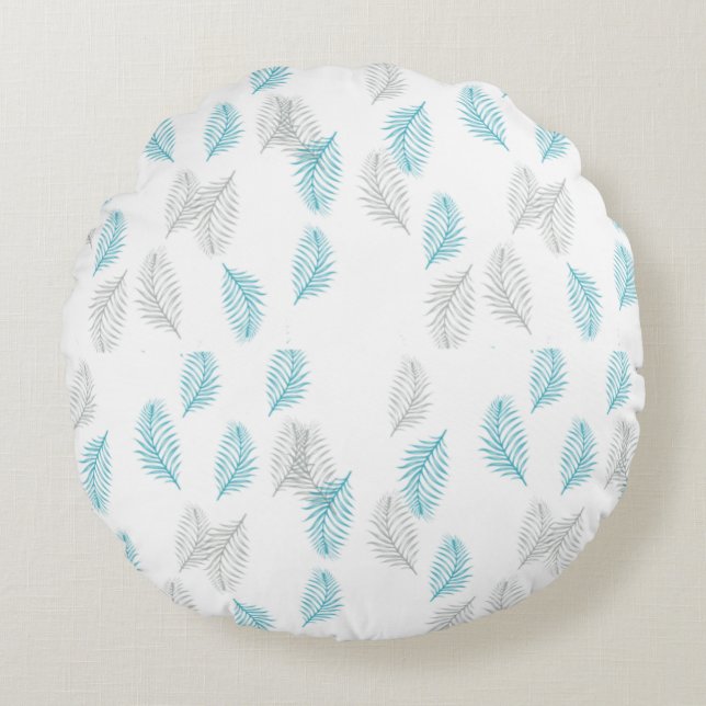 Blue & Grey Leaves Pattern  Round Cushion (Front)