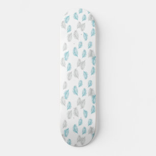 Blue & Grey Leaves Pattern Skateboard