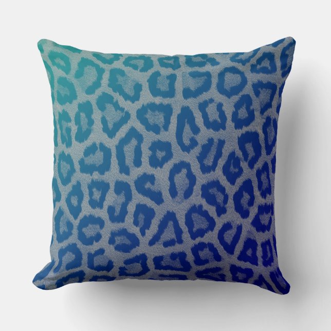 Blue grey leopard abstract modern pillow (Front)