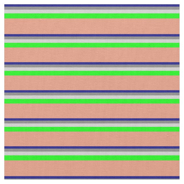 Blue, Grey, Light Grey, Lime & Dark Salmon Coloure Fabric (Close Up)