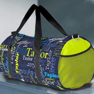 blue grey lime personalised name all over duffle bag