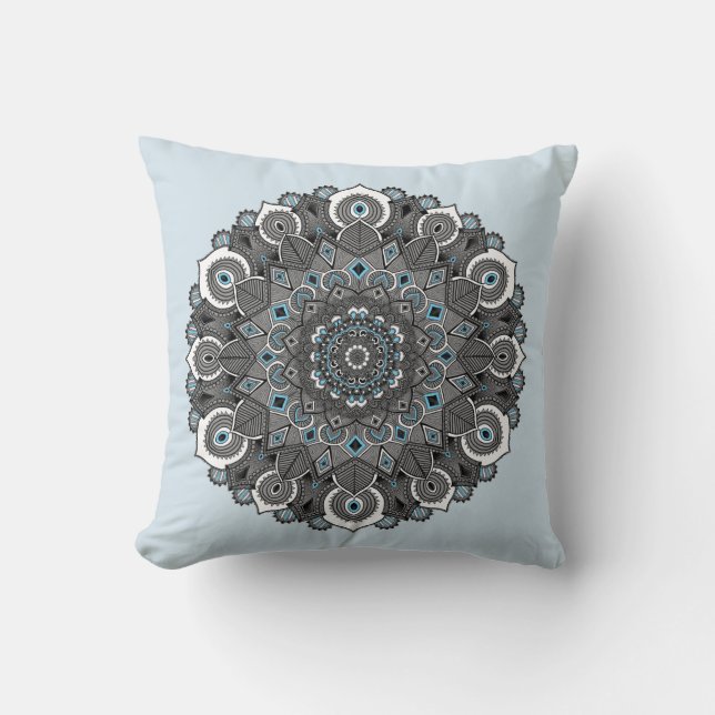 Blue Grey Mandala Pillow (Front)
