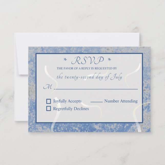 Blue & Grey Marble Monogramed RSVP Card (Front)