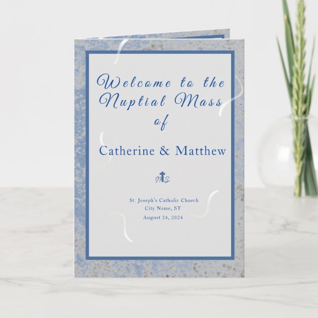 Blue & Grey Marble Nuptial Mass with Photo  Programme (Front)