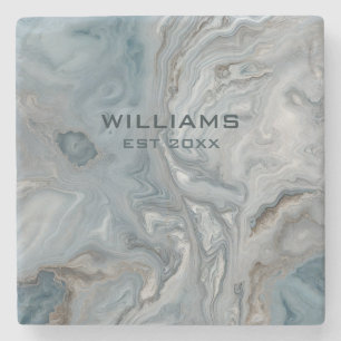 Blue Grey Marble Texture Personalised Stone Coaster
