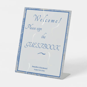 Blue & Grey Marble Wedding  Pedestal Sign