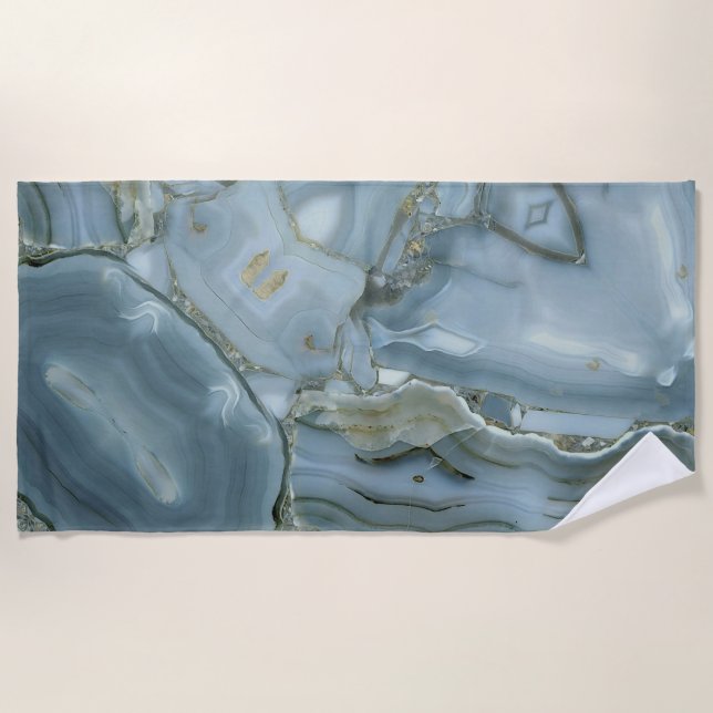 Blue Grey Marble with Gold Vein Beach Towel (Front)
