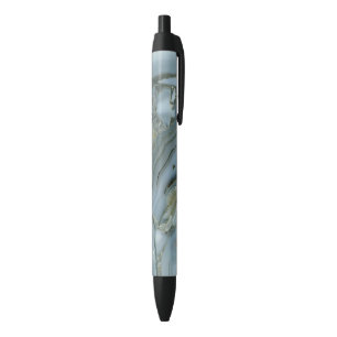 Blue Grey Marble with Gold Vein Black Ink Pen