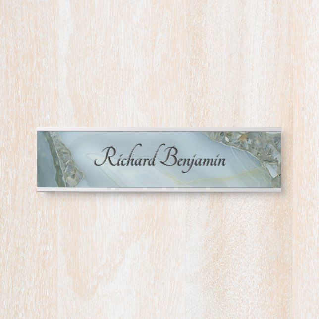 Blue Grey Marble with Gold Vein Black Script Door Sign (Front)
