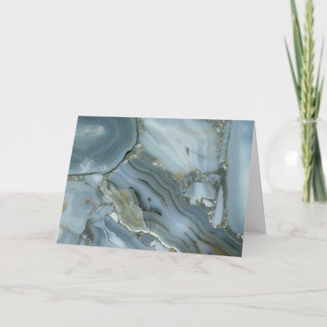Blue Grey Marble with Gold Vein Blank Inside Thank You Card (Front)