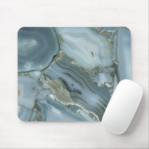 Blue Grey Marble with Gold Vein Drawstring Bag Mouse Pad