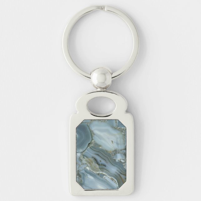 Blue Grey Marble with Gold Vein Key Ring (Front)