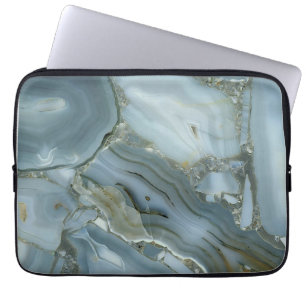 Blue Grey Marble with Gold Vein Laptop Sleeve