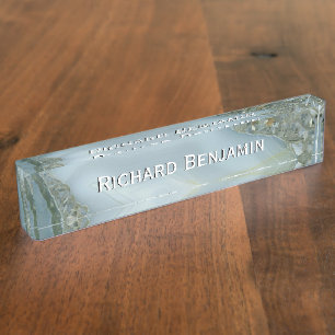 Blue Grey Marble with Gold Vein Nameplate