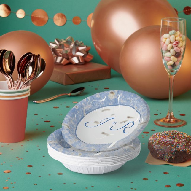 Blue & Grey Marbled Wedding Reception Paper Plate (Multi)
