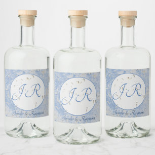 Blue & Grey Marbled with Monogram Liquor Bottle Label