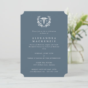 Blue-Grey MD Caduceus+Laurel Wreath Graduation Invitation