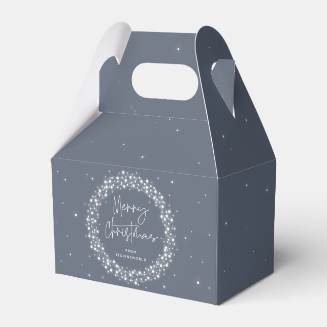 Blue-Grey Merry Christmas Sparkling Lights Favour Box (Front Side)