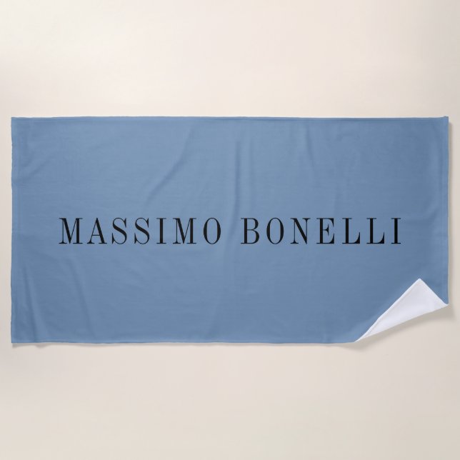 Blue Grey Minimalist Plain Legible Modern Beach Towel (Front)