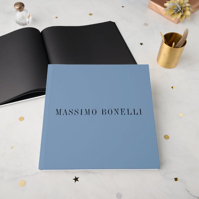 Blue Grey Minimalist Plain Legible Modern Guest Book (Front Open)