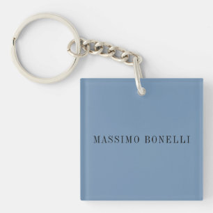 Blue Grey Minimalist Plain Legible Modern Key Ring