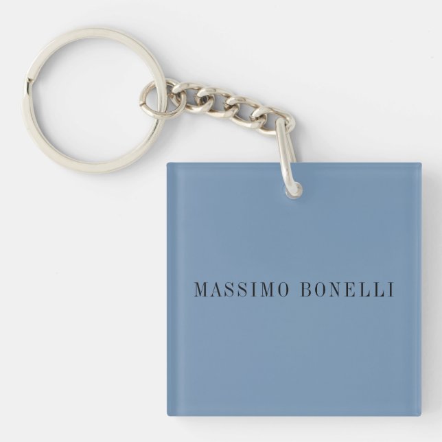 Blue Grey Minimalist Plain Legible Modern Key Ring (Front)