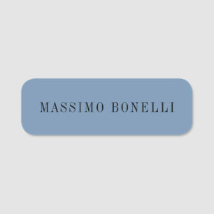 Blue Grey Minimalist Plain Legible Modern Name Tag