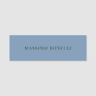 Blue Grey Minimalist Plain Legible Modern Name Tag