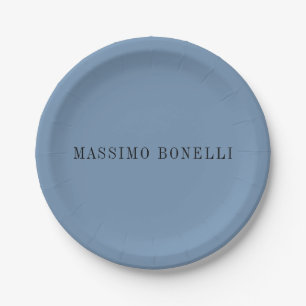 Blue Grey Minimalist Plain Legible Modern Paper Plate