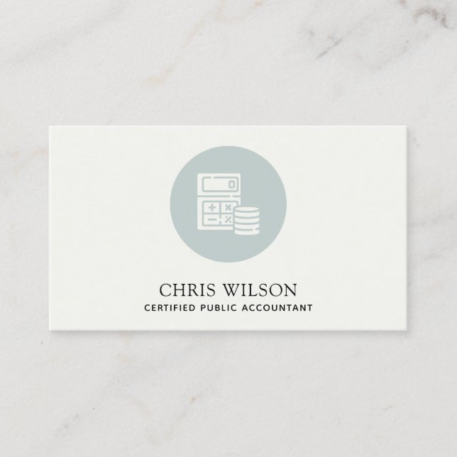 BLUE GREY MODERN CALCULATOR COIN ICON ACCOUNTING BUSINESS CARD (Front)