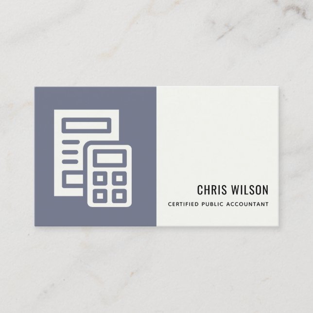 BLUE GREY MODERN CALCULATOR ICON ACCOUNTING TAX BUSINESS CARD (Front)