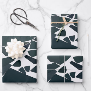 Blue Grey Modern Geometric Pattern Wrapping Paper Sheet