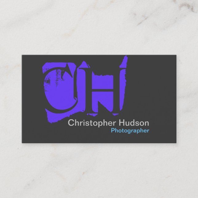 Blue Grey Monogram Business Card (Front)