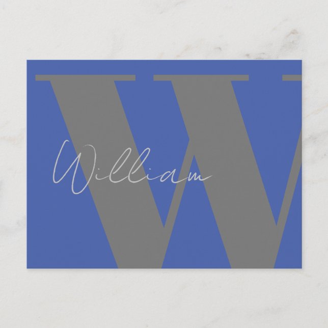 Blue Grey Monogram – custom Minimal event Style Postcard (Front)