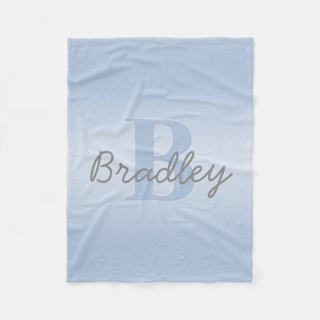 Blue & Grey Monogram Editable Colour Combination Fleece Blanket (Front)