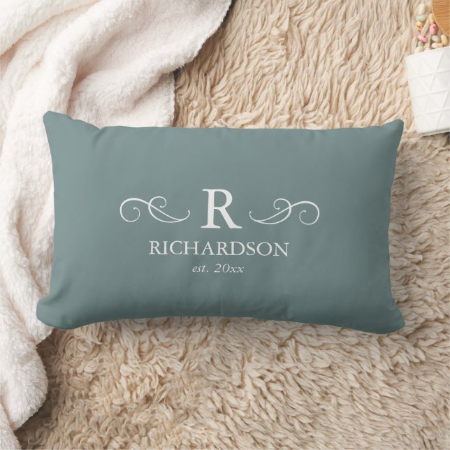 Blue Grey Monogram Lumbar Pillow (Blanket)
