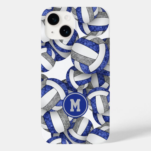 Blue grey monogrammed girls volleyball Case-Mate iPhone case (Back)