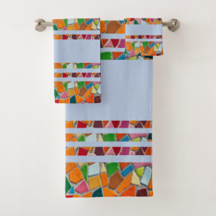 Blue Grey Mosaic Bath Towel Set