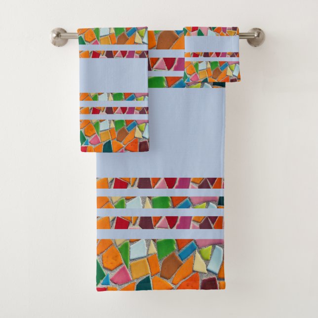 Blue Grey Mosaic Bath Towel Set (Insitu)