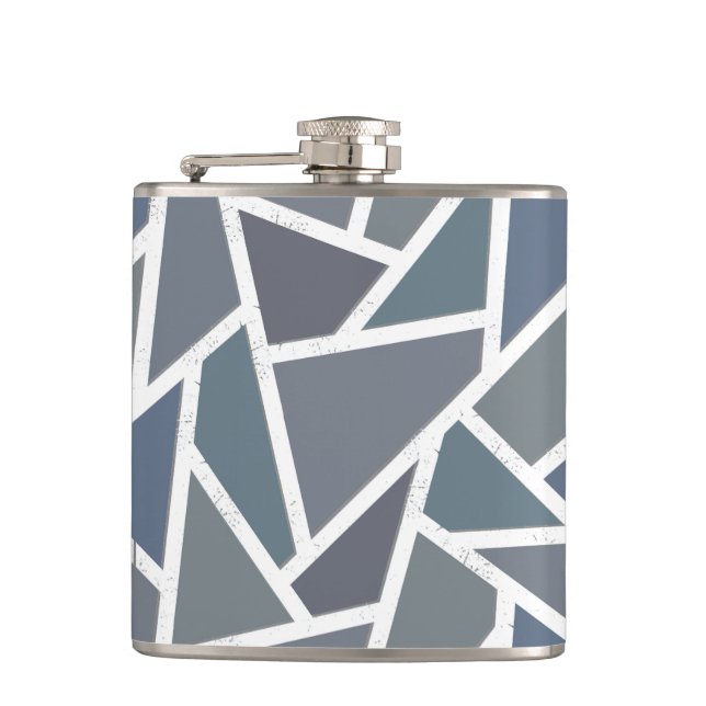 Blue-grey mosaic pattern hip flask (Front)