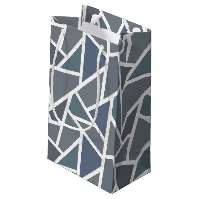 Blue-grey mosaic pattern small gift bag (Back Angled)