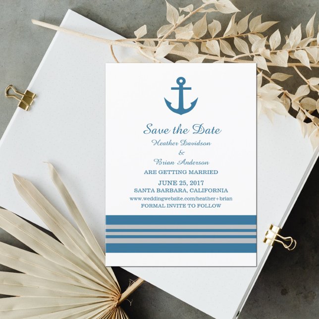 Blue Grey Nautical Anchor Save the Date Invite (Creator Uploaded)