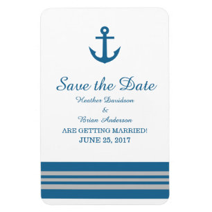 Blue Grey Nautical Anchor Save the Date Magnet