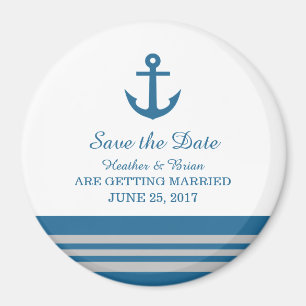 Blue Grey Nautical Anchor Save the Date Magnet