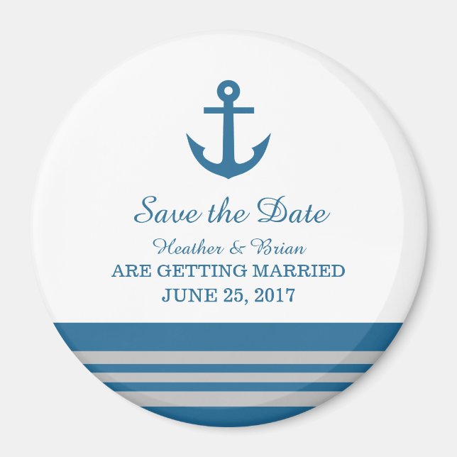 Blue Grey Nautical Anchor Save the Date Magnet (Front)