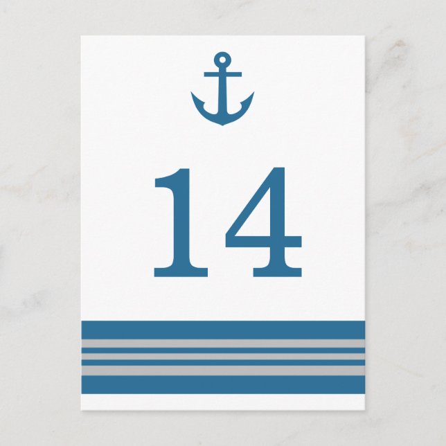 Blue Grey Nautical Anchor Table Number Postcard (Front)