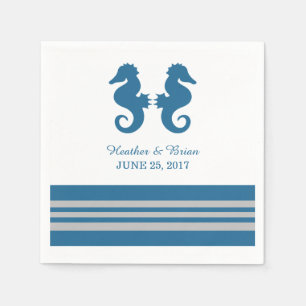Blue Grey Nautical Seahorse Paper Napkins