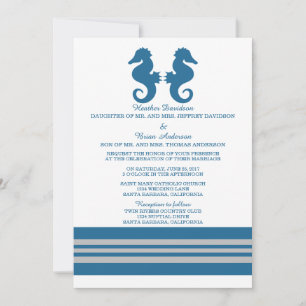 Blue Grey Nautical Seahorse Wedding Invite