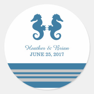 Blue Grey Nautical Seahorse Wedding Stickers