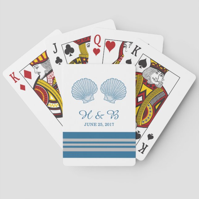 Blue Grey Nautical Seashells Playing Cards (Back)